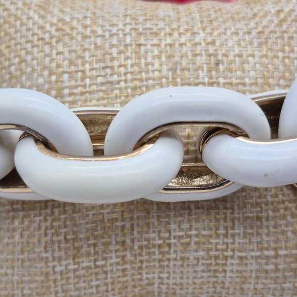 J Crew Chunky Gold Tone Cream Enamel Large Link Statement Bracelet 8" Tassel - Picture 2 of 9